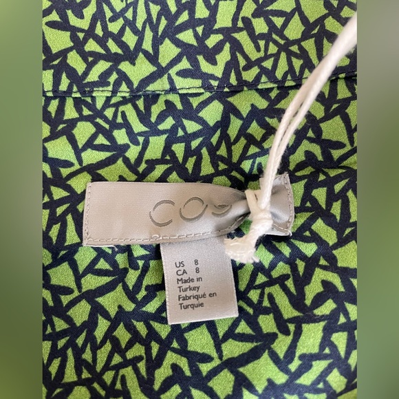 New COS stand collar a line poplin dress Kelly Green navy blue Patterned Dress 8 - Picture 6 of 16